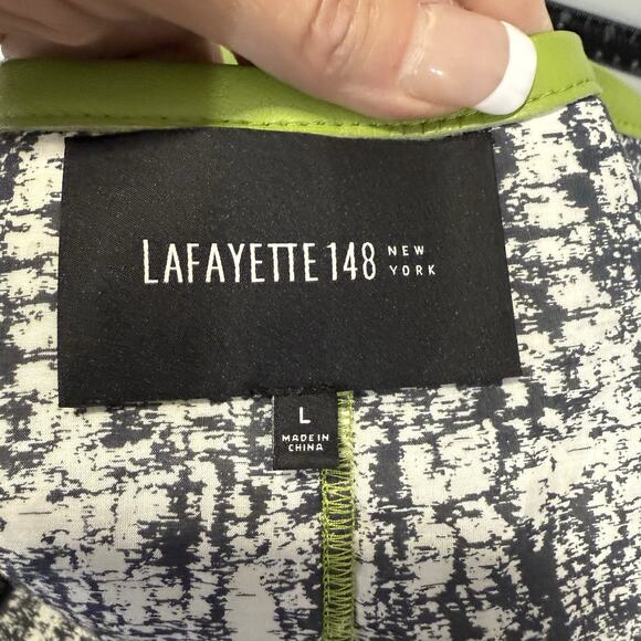 Lafayette 148 NY Soft Leather Open Front Jacket Size L Green Silk Blend Lining - Picture 7 of 10